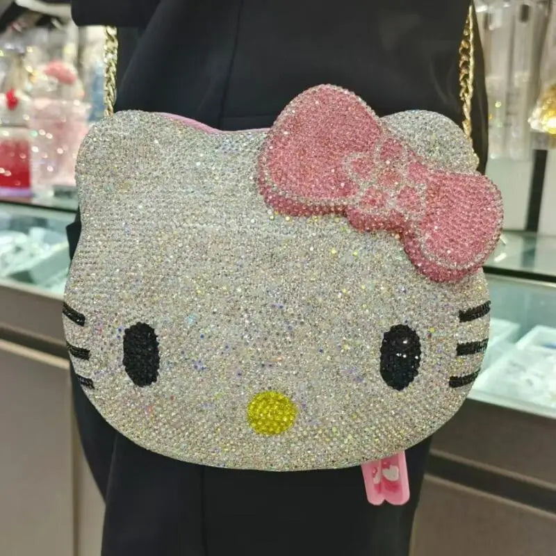 Hello Kittys Girls Cosmetic Case New Girl Cartoon Diamond Bag Cute Fashion Handbag Anime Figure Kawaii Fashion Bags for Woman