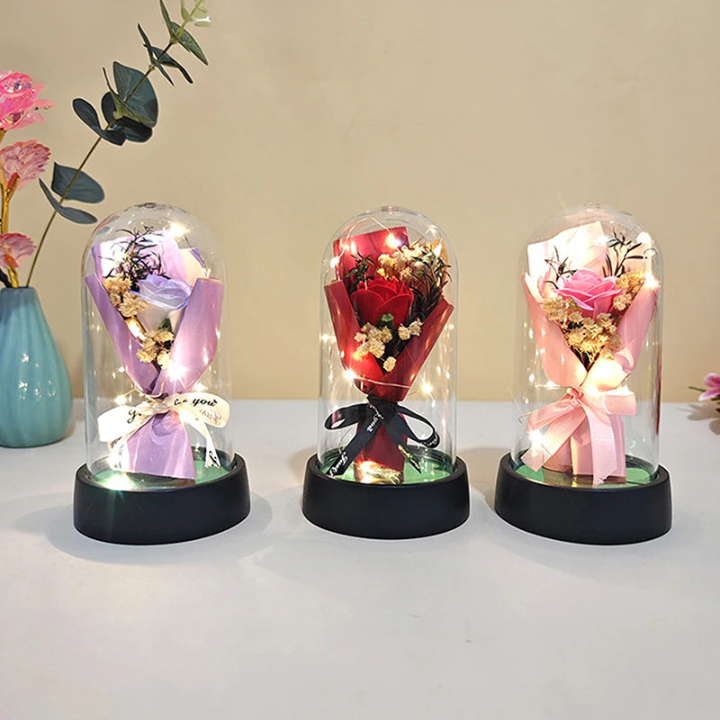 1 Set Eternal Rose Light with Soap Flower - LED Acrylic Cover Gift for Valentine's Day, Mother's Day, Wedding & Bridesmaid