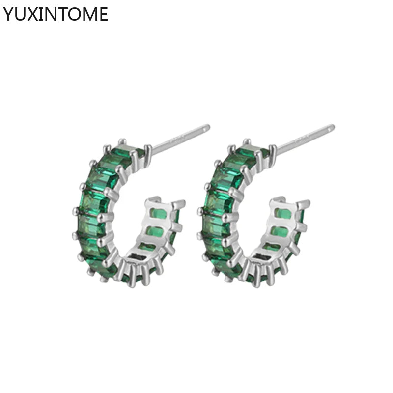 925 Sterling Silver Ear Needle Green Zircon Stud Earrings for Women Luxury Long Chain Geometric Gold Earrings Fashion Jewelry