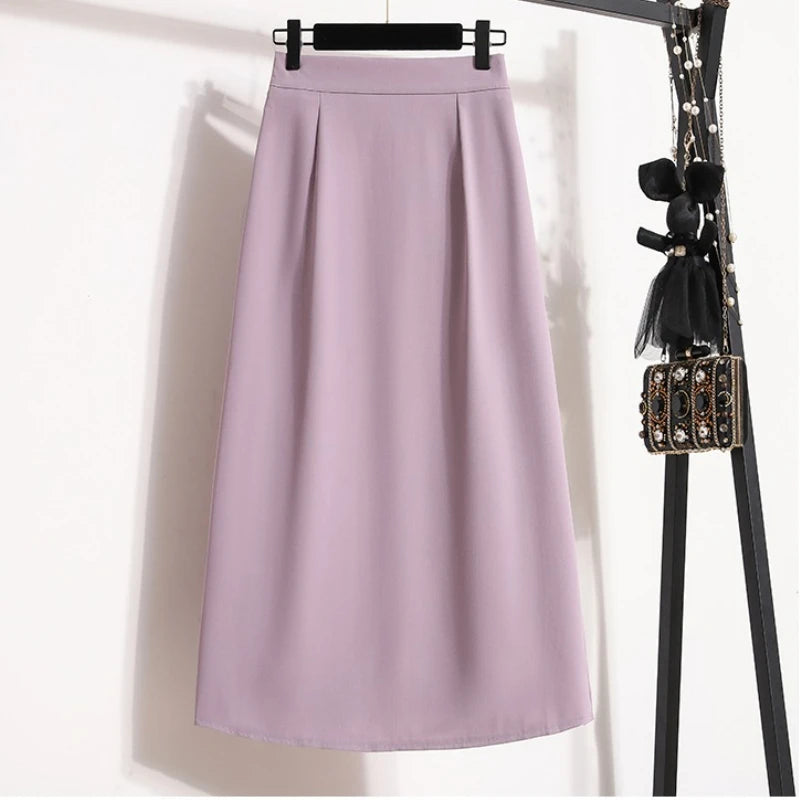 2026 High Waisted Mid Length A-line Long Skirt Split Wrap Body Skirt Summer Female Fashionable Versatile Solid color Skirts