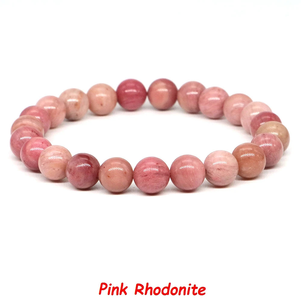 Natural Stone Bracelet Healing Crystal Amethyst Quartz Agate Round Loose Bead Elastic Stretch Bangle For Women Men Jewelry Gifts