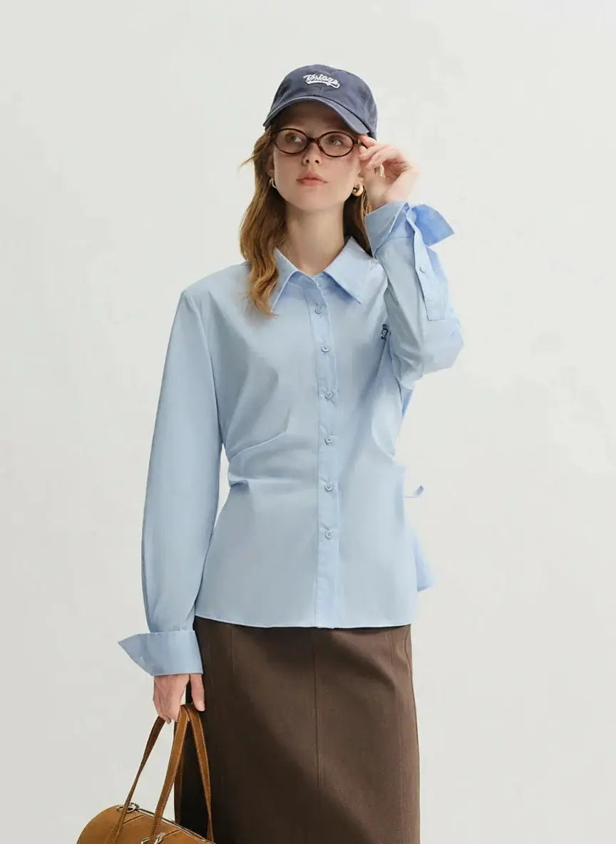 Tricolor Pleated Tie-Waist Shirt & Skirt Suit