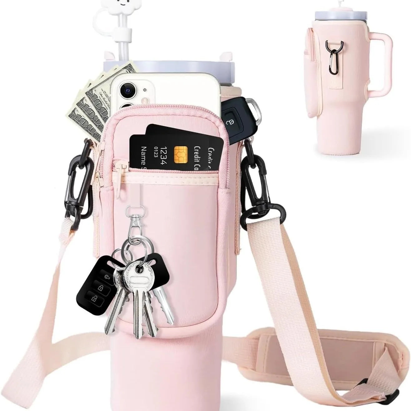 Water Bottle Carrier Bag For Stanley 40oz Insulated Mug Cup Holder Portable Water Bottle Bag with Adjustable Shoulder Strap