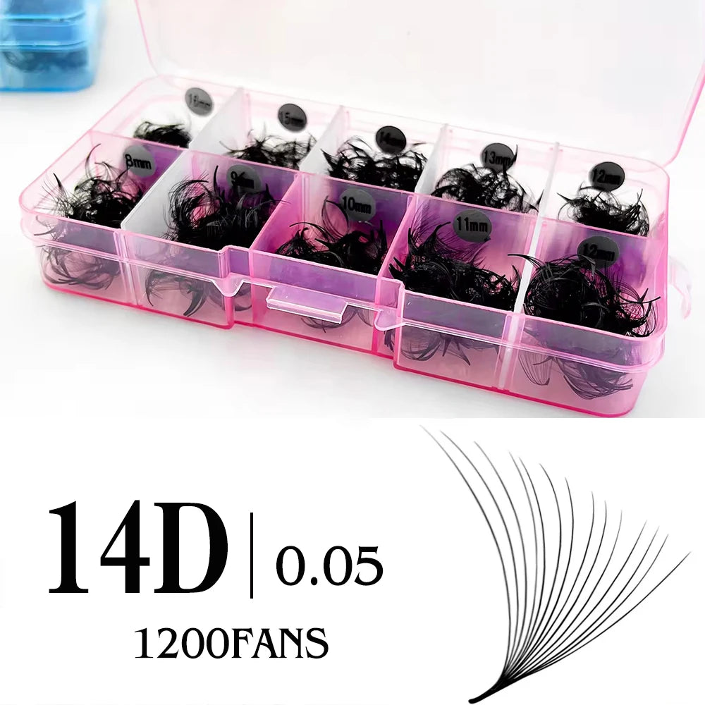 3D-20D Thin Pointy Base Premade Loose Fans 0.05/0.07mm 1200 Fans Medium Stem Sharp Russian Volume Lash Faux Mink Handmade Lash