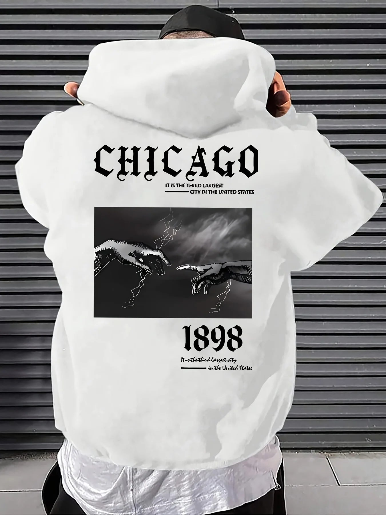 New Autumn and Winter Men's Retro 1898 Lightning Print Soft and Comfortable Hooded Sweatshirt Outdoor Street Style Clothing