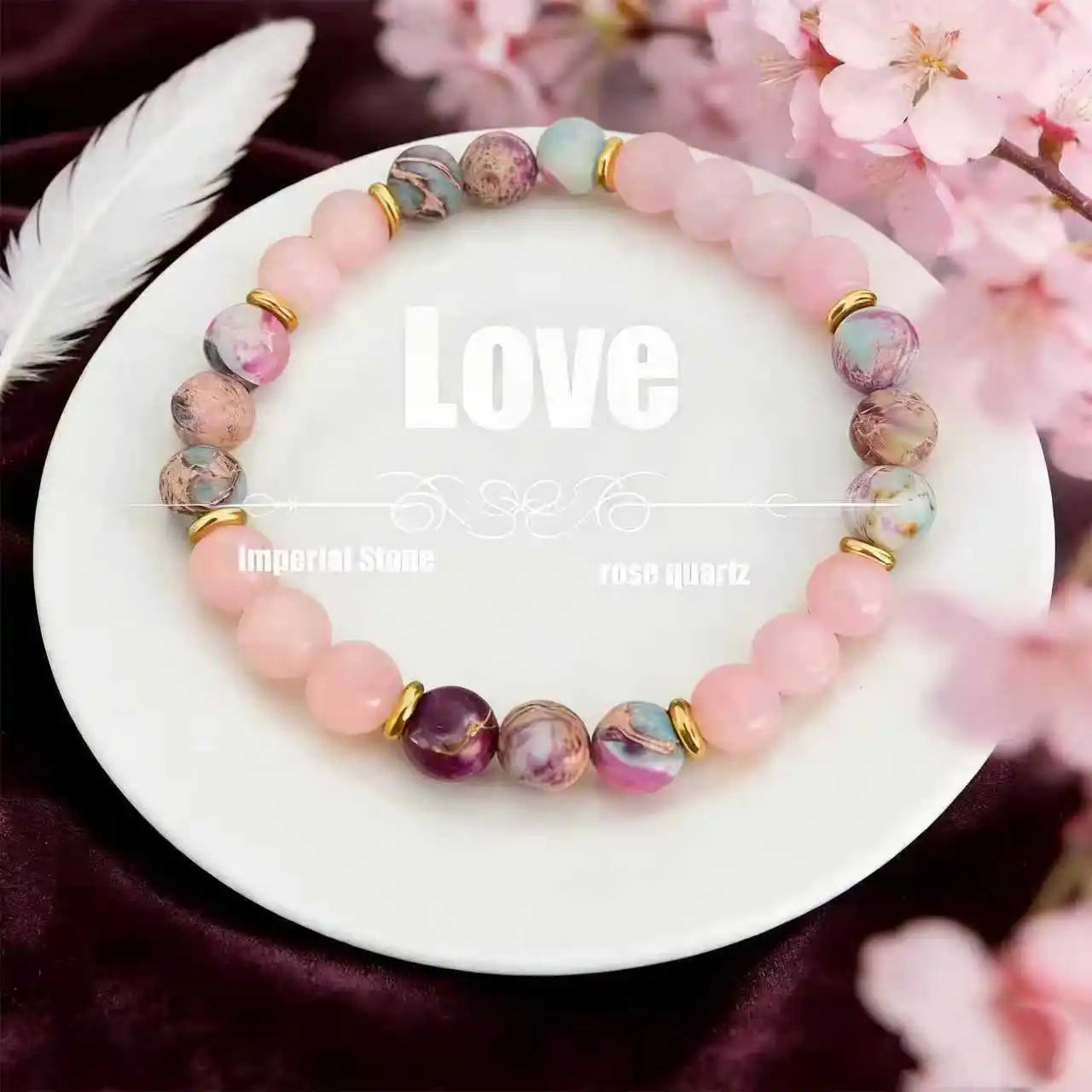 Colorful Imperial Jasper Rose Quartz Beaded Bracelet