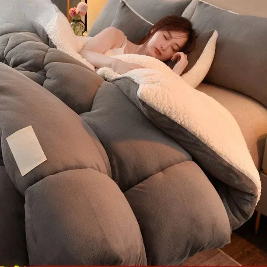 Double Sided Milk Velvet Winter Quilt Thick Lamb Wool keep warm for Student Dormitories Duvet Adult Double Solid Color Quilts