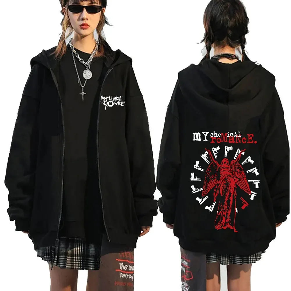 My Romantic Band (MCR) Reaper Zipper Hoodie Black Parade Punk Emotion Rock Zipper Hoodie Men's Fashion Retro Hip Hop Hoodie