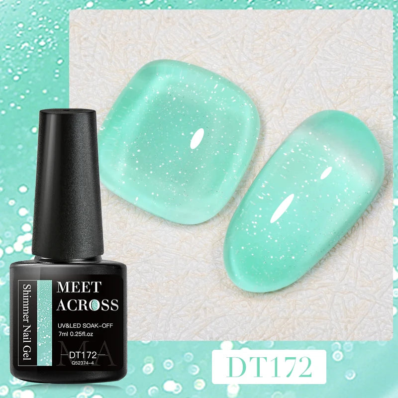 MEET ACROSS 7ml Reflective Glitter Gel Nail Polish Glitter Reflective Effect Semi Permanent UV LED Nail Art Gel Varnish Manicure