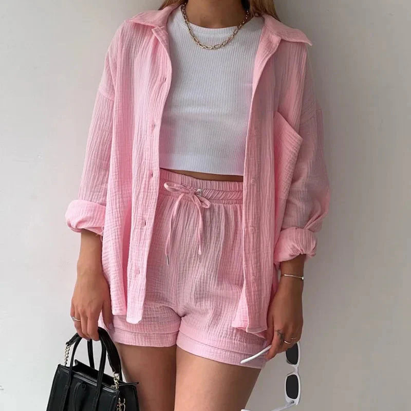 Women’s 2-Piece Cotton Gauze Pajama Set Summer Sleepwear