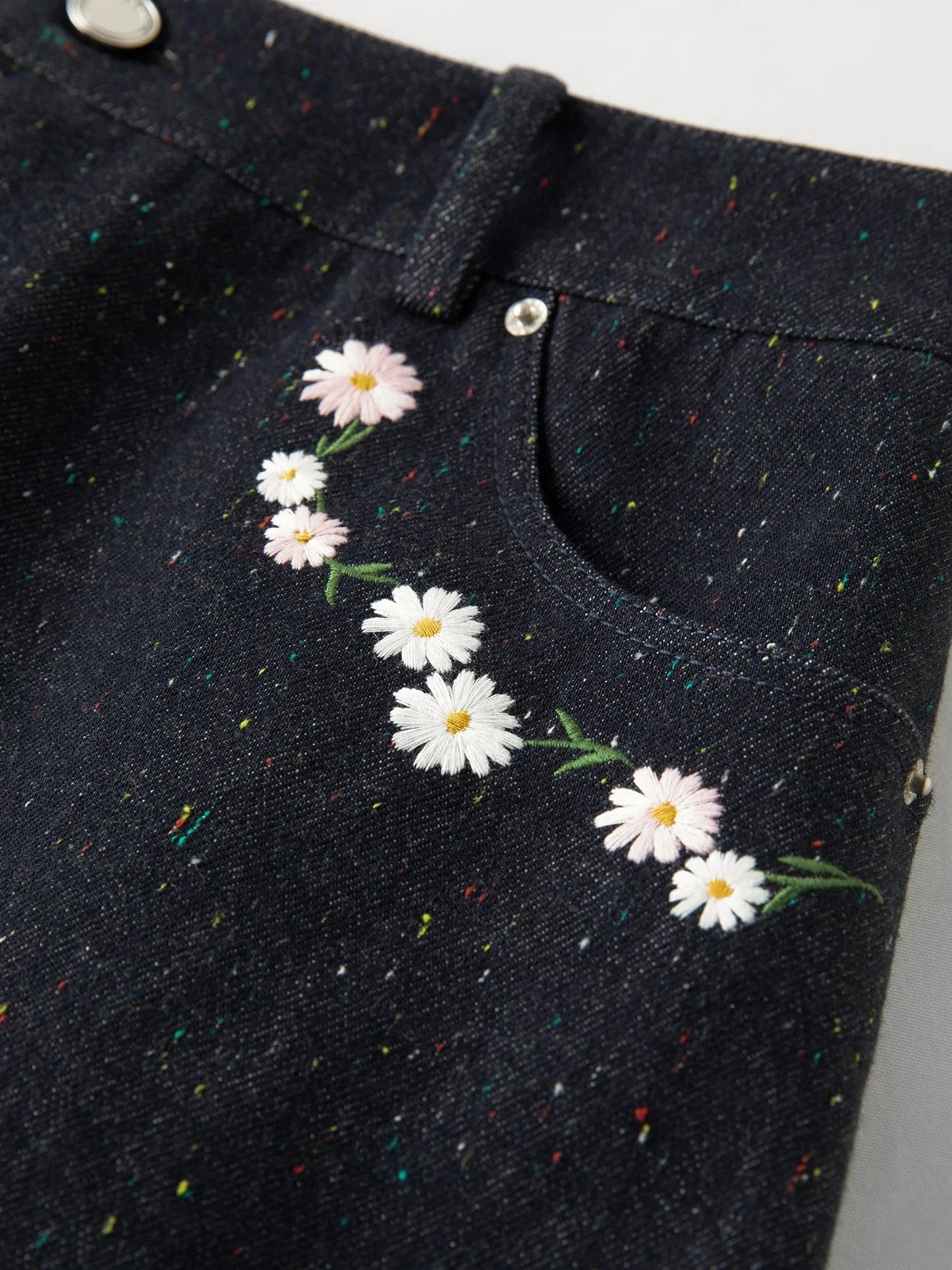 Women's Denim Skirt Floral Embroidered High-Waist