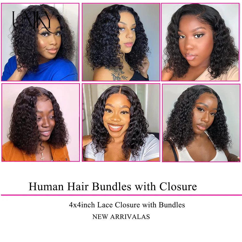 Deep Wave Hair Bundles Short Deep Curly Hair 3 Bundles Remy Human Hair Extensions Natural Black Brazilian Bundles