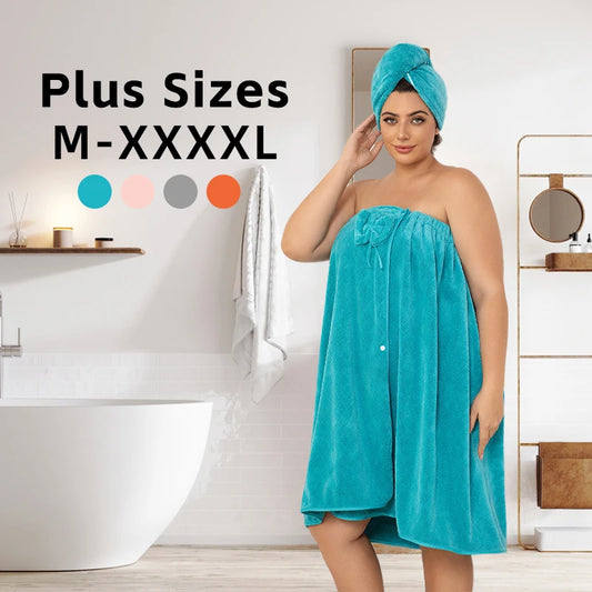 Set of 2, 80*210cm/80*160cm, 350GSM, Extra-Large Bath Skirt + Princess Shower Cap, Adjustable Wearable Towel Skirt with Suitable