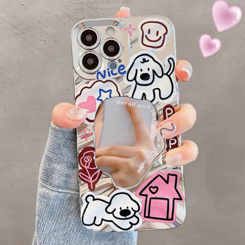 Aesthetic Butterfly Cover Wavy Pattern Mirror Phone Case