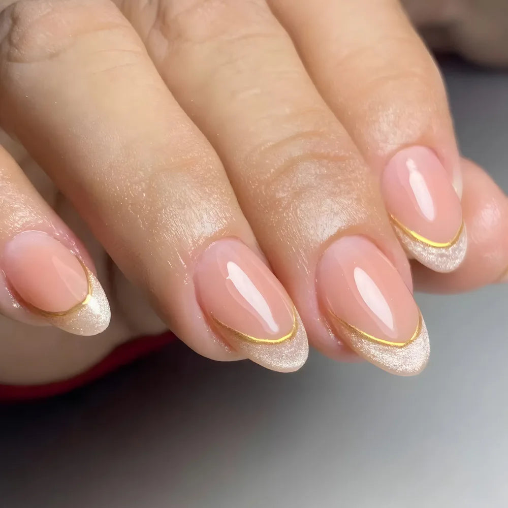 24pcs Purple French Almond Press on Nails Star Pattern False Nails Wearable Stick-on Nail Fake Nails Uñas Накладные Ногти 네일팁