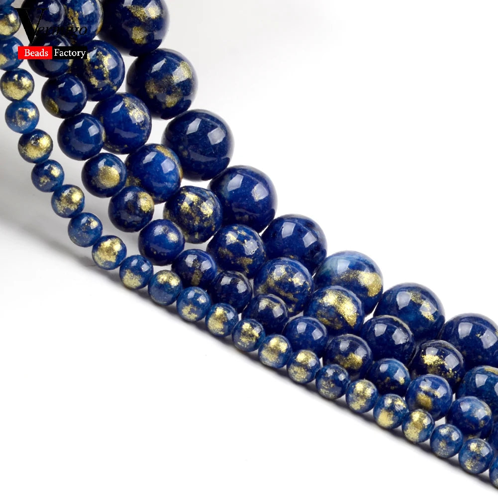 4/6/8/10mm Dark Blue Golden Silk Jade Stone Beads Round Loose Spacer Beads For Jewelry Making Diy Bracelet 15"