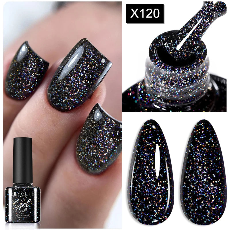 LILYCUTE 7ml Neon Reflective Nail Gel Polish Dark Flash Glitter Effect Fluorescent Gel Soak Off UV Gel Summer Nail Art Varnish