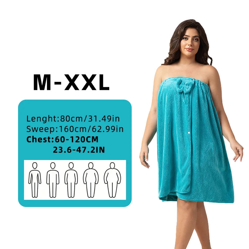 Set of 2, 80*210cm/80*160cm, 350GSM, Extra-Large Bath Skirt + Princess Shower Cap, Adjustable Wearable Towel Skirt with Suitable