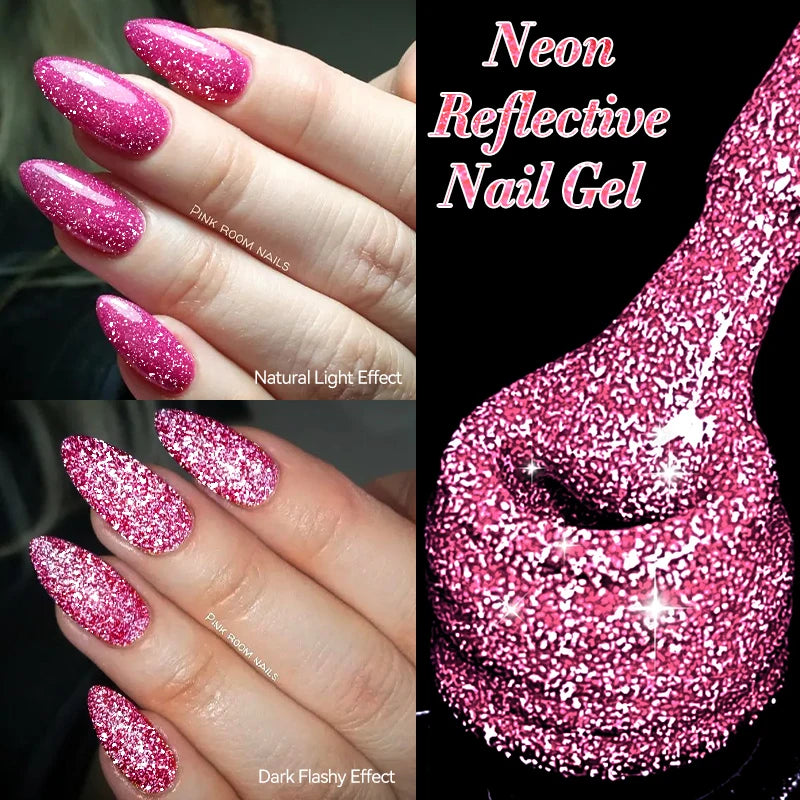 LILYCUTE 7ml Neon Reflective Nail Gel Polish Dark Flash Glitter Effect Fluorescent Gel Soak Off UV Gel Summer Nail Art Varnish