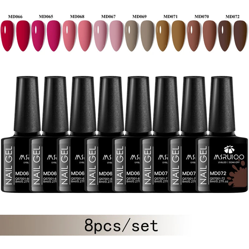 MSRUIOO 8pc Gel Nail Polish Kits Summer Colorful Semi Permanent UV LED Gel Polish Set Glitter Nail Art Varnish Design Manicure