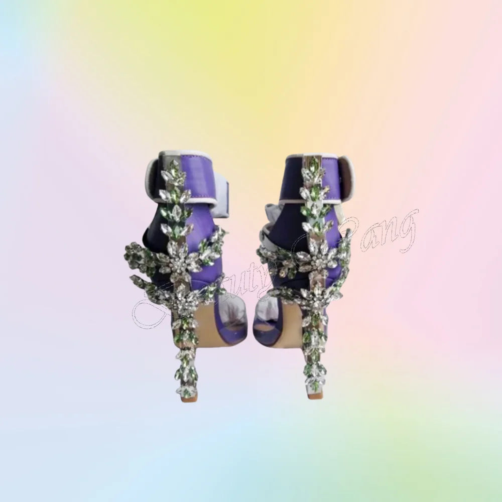 Crystal Sandals Runway Style Metal PVC Round Toe High Heel Shoes