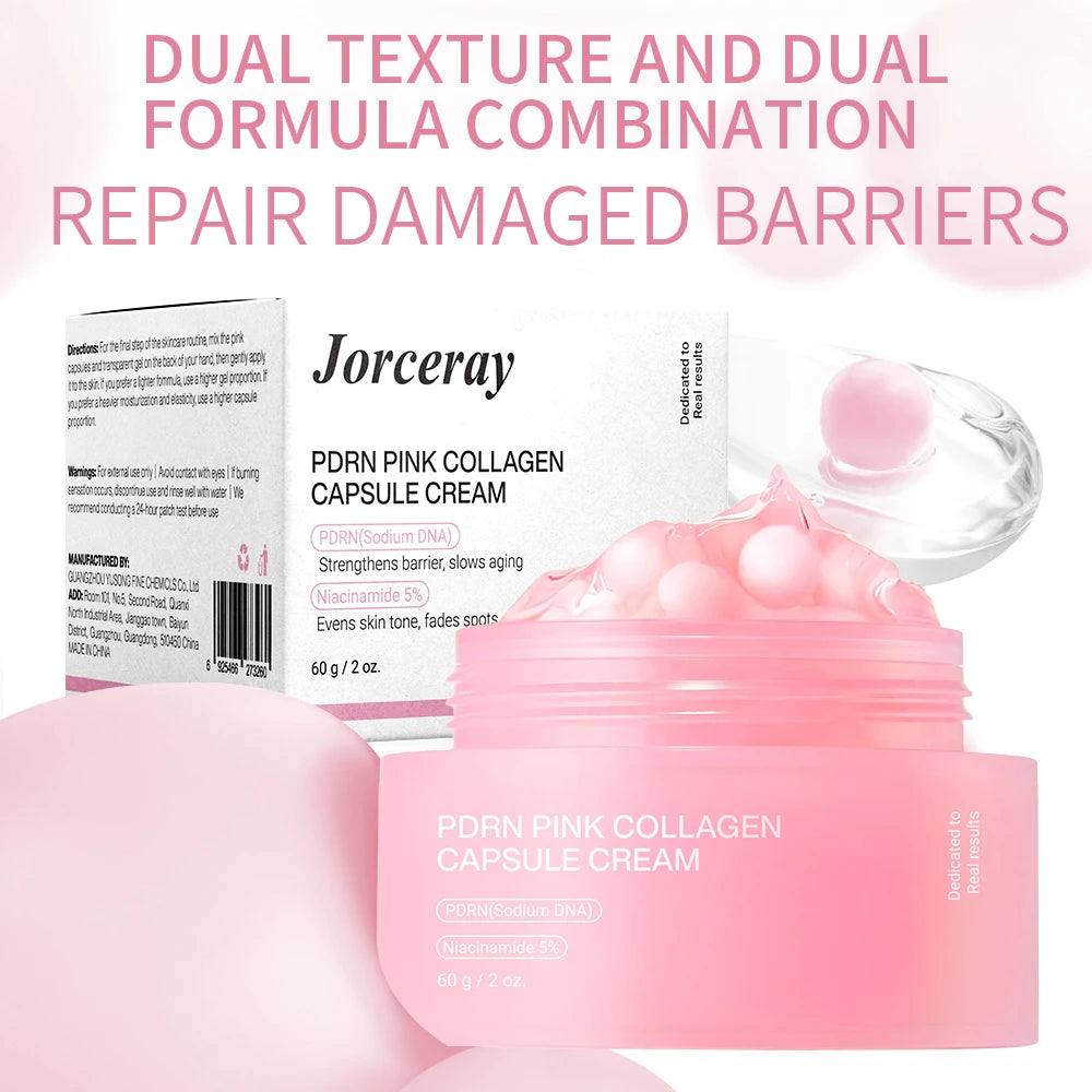 PDRN Pink Collagen Capsule Cream –Salmon PDRN -Dual Texture Barrier Repair Moisturizer | Salmon DNA + 5% Niacinamide 2oz