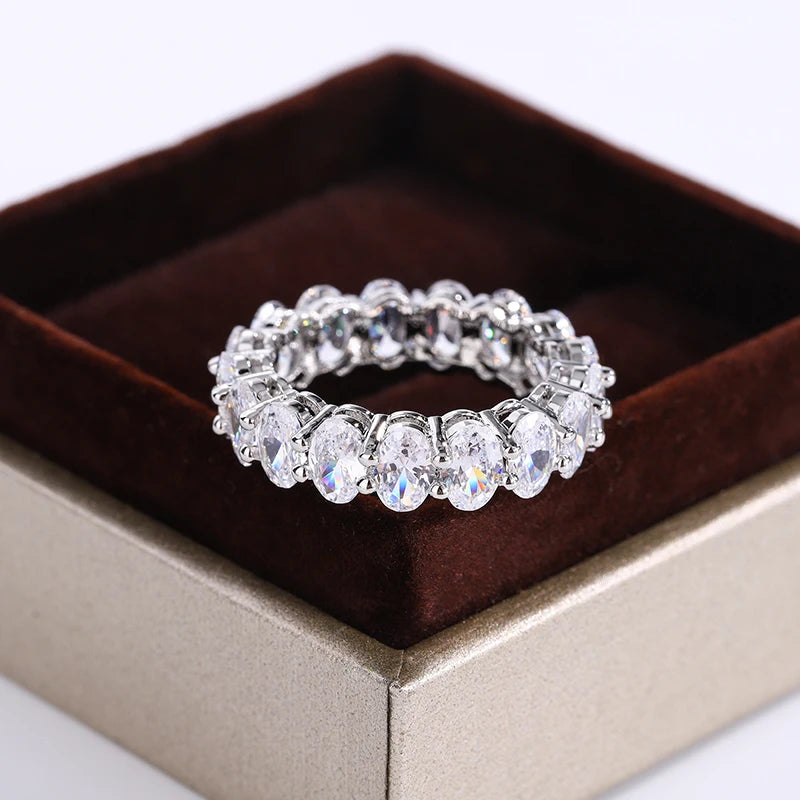 New Luxury Female White Crystal Stone Ring Rose Gold Silver Wedding 925 Silver Ring Female Cute Oval Zircon Engagement Jewelry