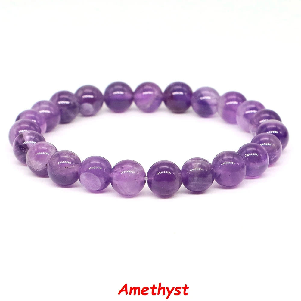 Natural Stone Bracelet Healing Crystal Amethyst Quartz Agate Round Loose Bead Elastic Stretch Bangle For Women Men Jewelry Gifts
