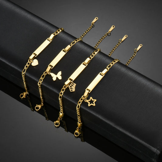 Akizoom Punk Pasgebore Baba Armbande Hip Pop Goudkleur Vlekvrye Staal Figaro Ketting Leë Staaf Kinders Armband Juweliersware Verjaarsdaggeskenk