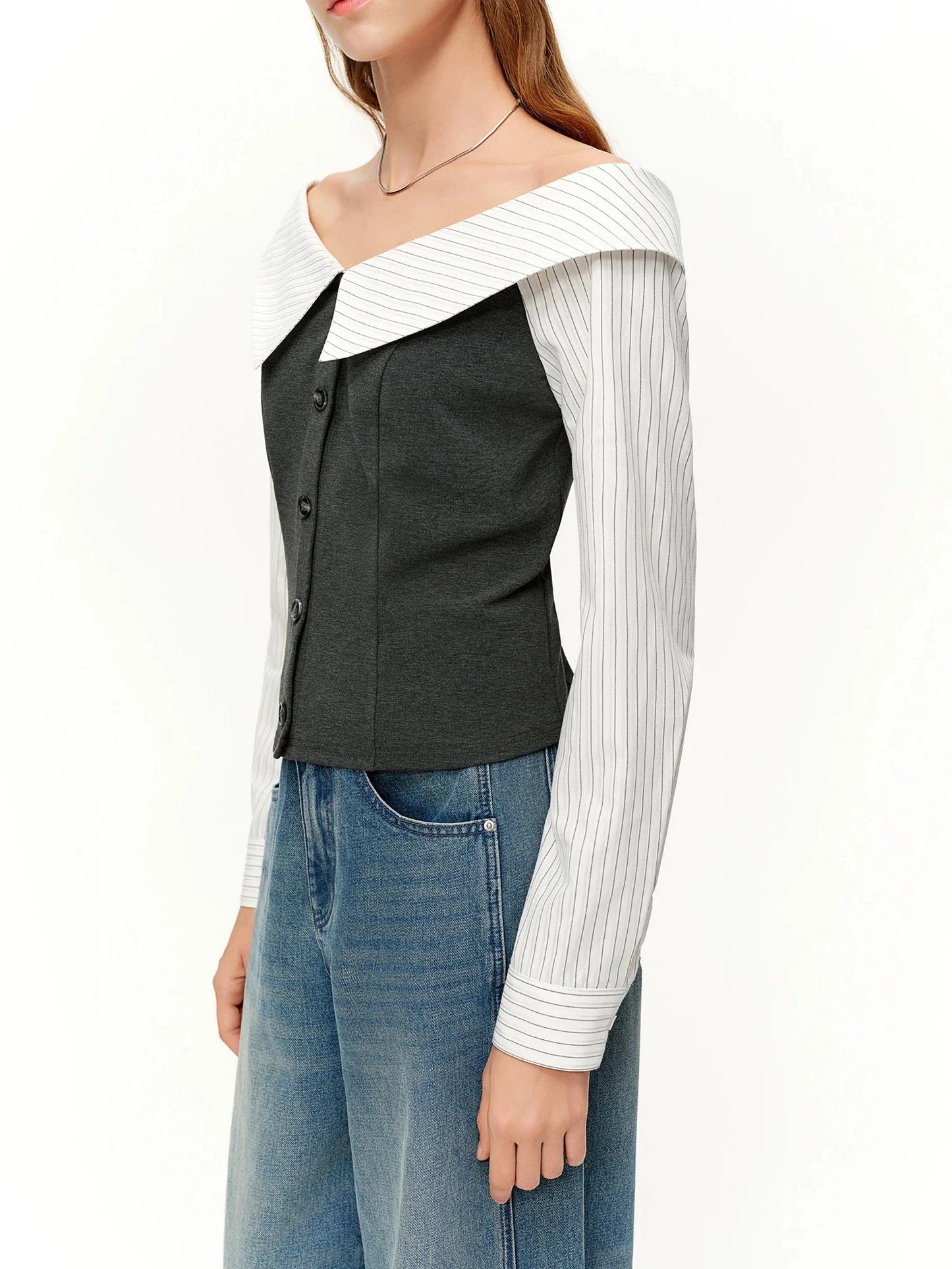 Spring Fashion Off Shoulder Crop Top & Mix Match Patchwork Jeans