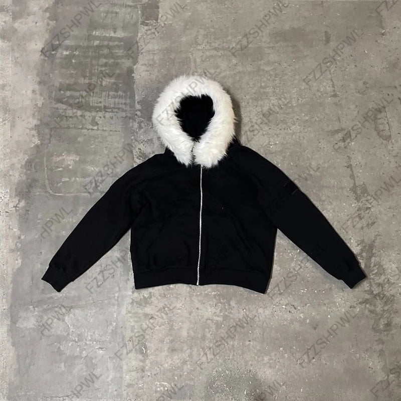 Men’s Casual Zip Up Hoodie Jacket with Fur Collar