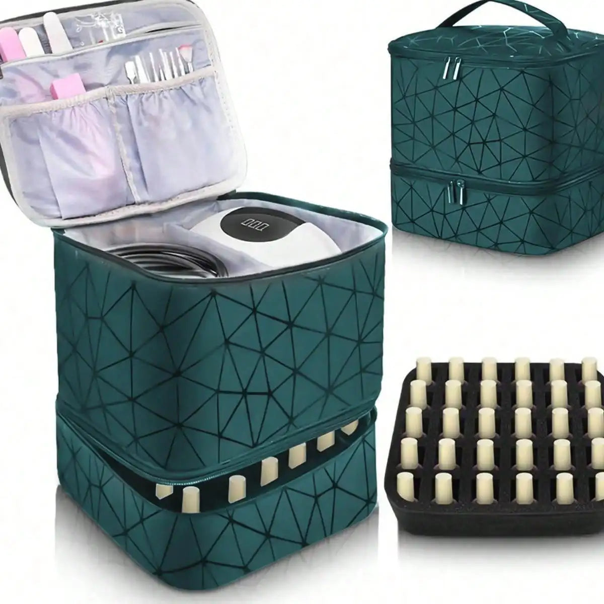 Women's Portable Double-layer Nail Polish Storage Bag Organizer Travel Essential Oil Storage Box Multi-function Storage Bag