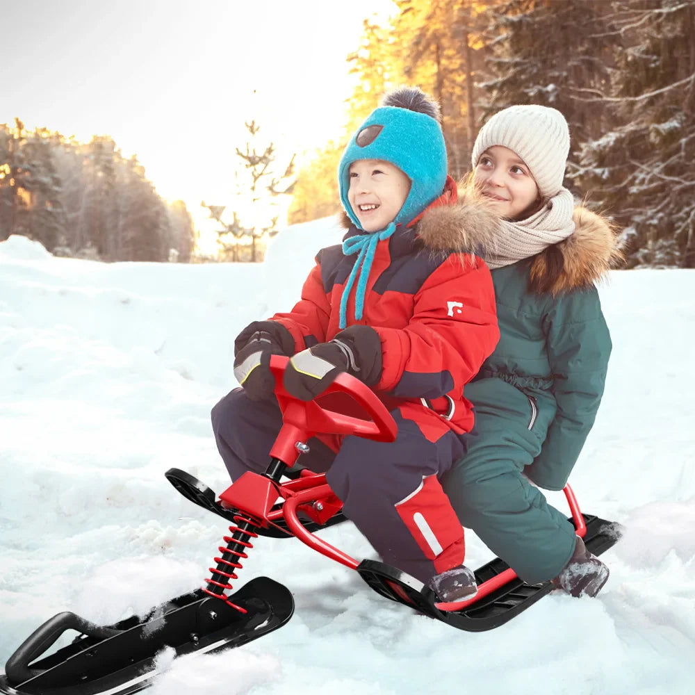 Snow Racer Ski Sled with Steering Wheel and Twin Brakes