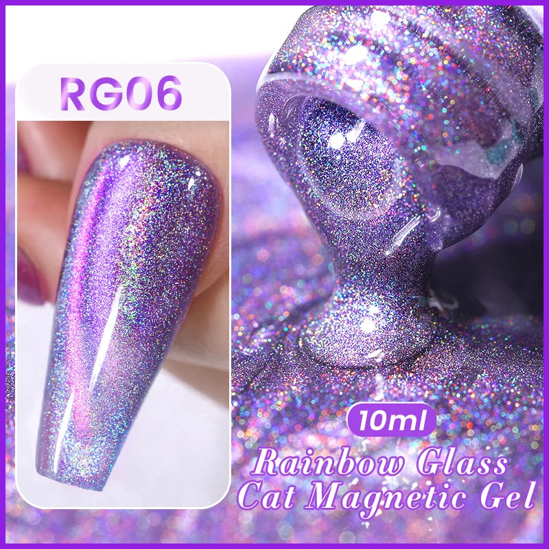 BORN PRETTY 10ml Rainbow Auroras Cat Magnetic Gel Nail Polish Holographics Nail Gel for Manicure Design Varnis Semi Permanent