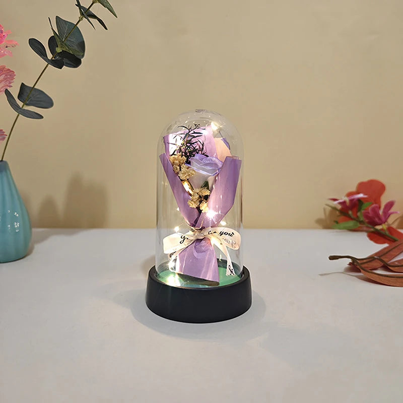 1 Set Eternal Rose Light with Soap Flower - LED Acrylic Cover Gift for Valentine's Day, Mother's Day, Wedding & Bridesmaid