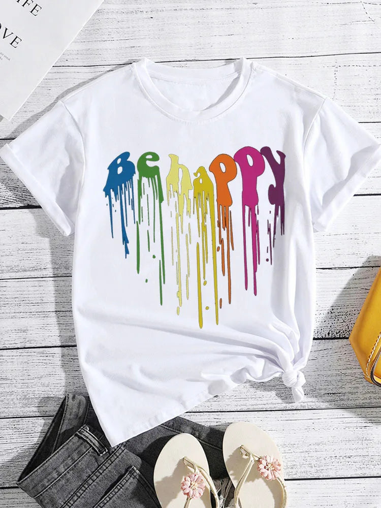 Colorful Dripping Love Print New Fashion Women  Tops Harajuku Women Clothing Graphic T Shirts Summer polyester fabric