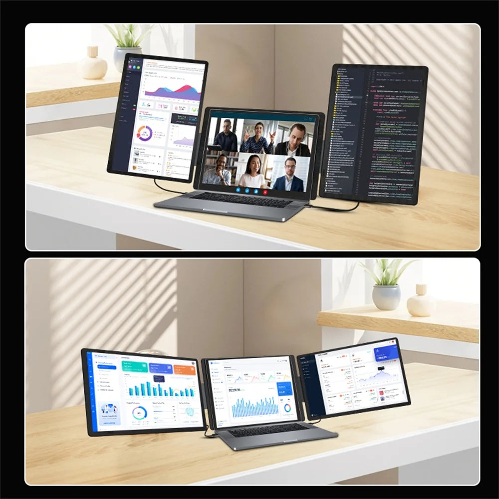 Rospider 16" 2.5K Portable Tri-Screen Monitor for 12-16.5" Laptop, Detachable Triple Screen Extender, 2560x1600 QHD IPS Display