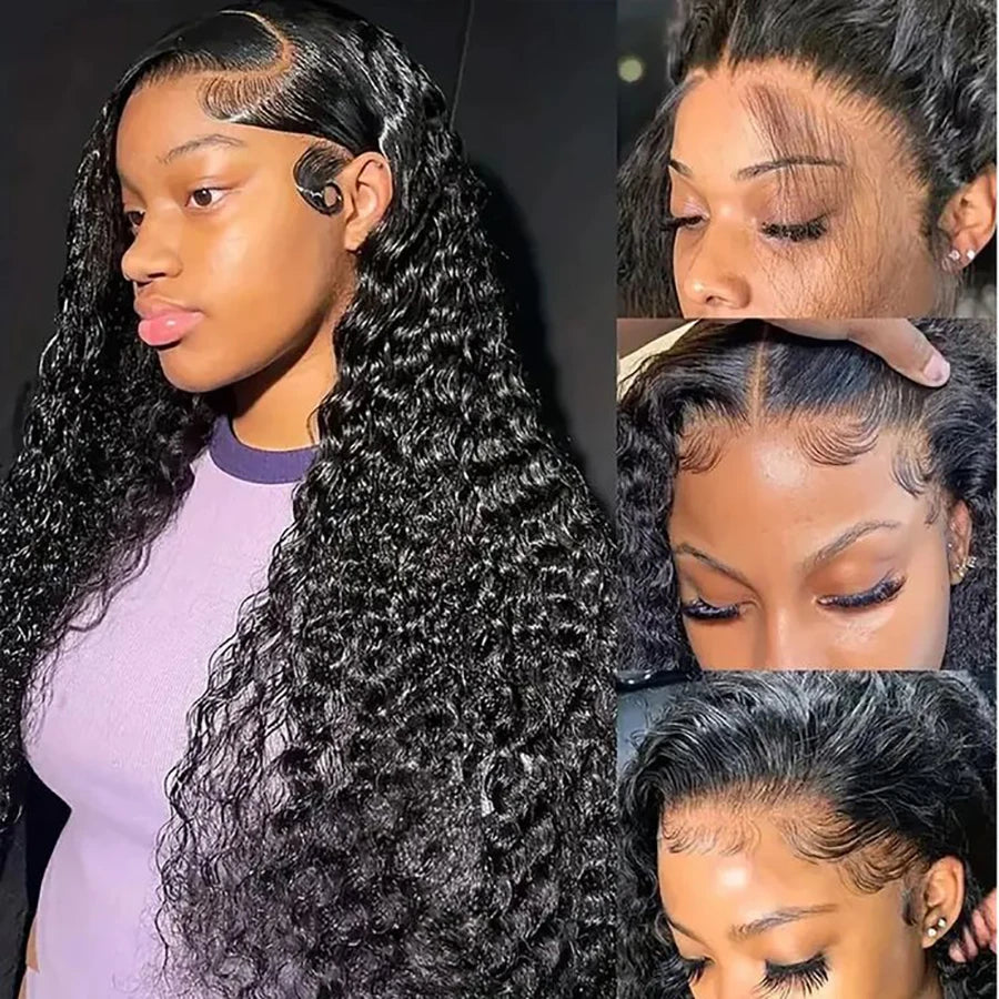 42Inch 250% Density Deep Wave GLUELESS Lace Front Human Hair Wigs HD Transparent 13x6 Lace Frontal Wigs Wet and Wavy Human Hair Wigs