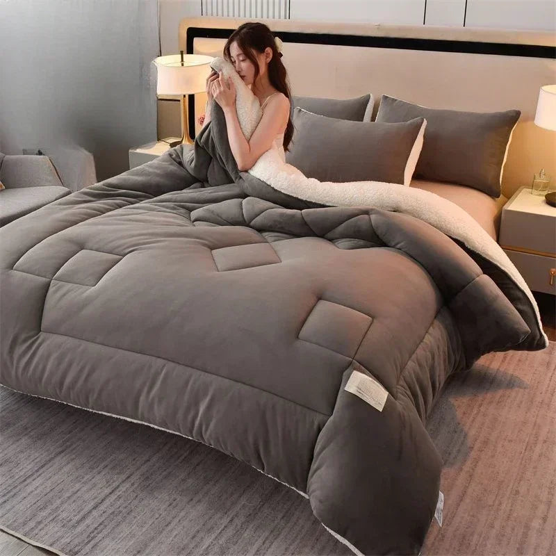 Double Sided Milk Velvet Winter Quilt Thick Lamb Wool keep warm for Student Dormitories Duvet Adult Double Solid Color Quilts
