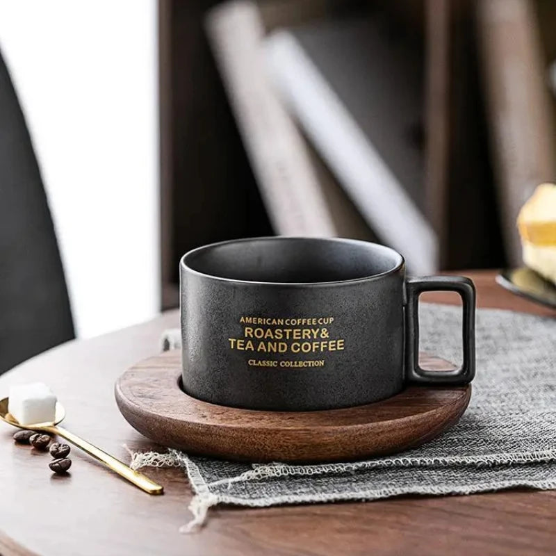 American Style Coffee Cup and Plate Set Trendy Retro Ceramic Cup with Spoon Couple Style Water Cup Creative Gift