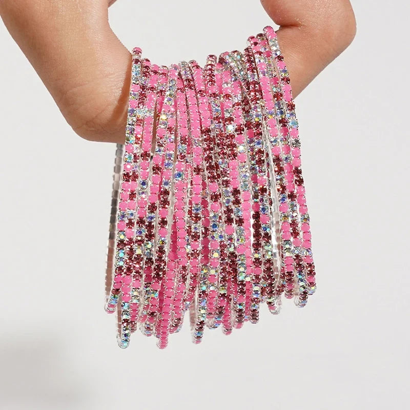 5pcs Fashion Colorful Acrylic Crystal Rhinestone Elastic Bracelet for