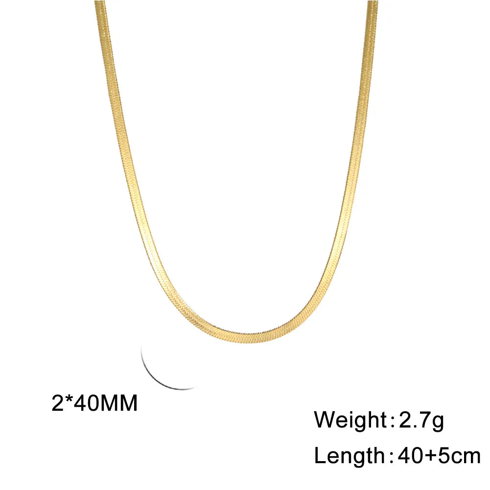 HIPEE Classic Stainless Steel Flat Snake Bone Chain Necklace Gold Waterproof Herringbone Snake Chain for Men Women Jewelry Gift