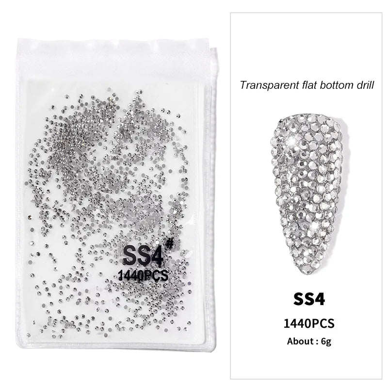 1440pcs Nail FlatBack Crystal Rhinestone Clear/AB Glass Strass (SS3-SS20)3D Nail Gem Stones Non-HotFix Nail Rhinestone 1.3-4.8mm