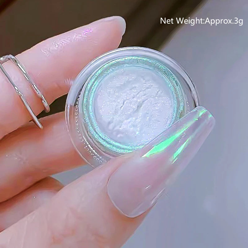 1Box Moonlight Nail Powder Silver Fine Glitter Metallic Effect Pigment UV Gel Polish Dust Aurora Nail Decorations