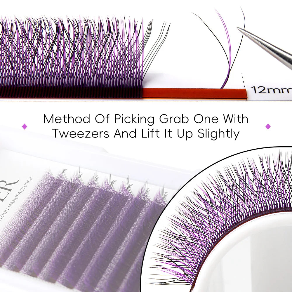 Befer Beauty Purple Pink Blue Colored 3D W Lashes Extension 8-13mm Green Colorful Eyelash Extensions Professional Lash Supplies