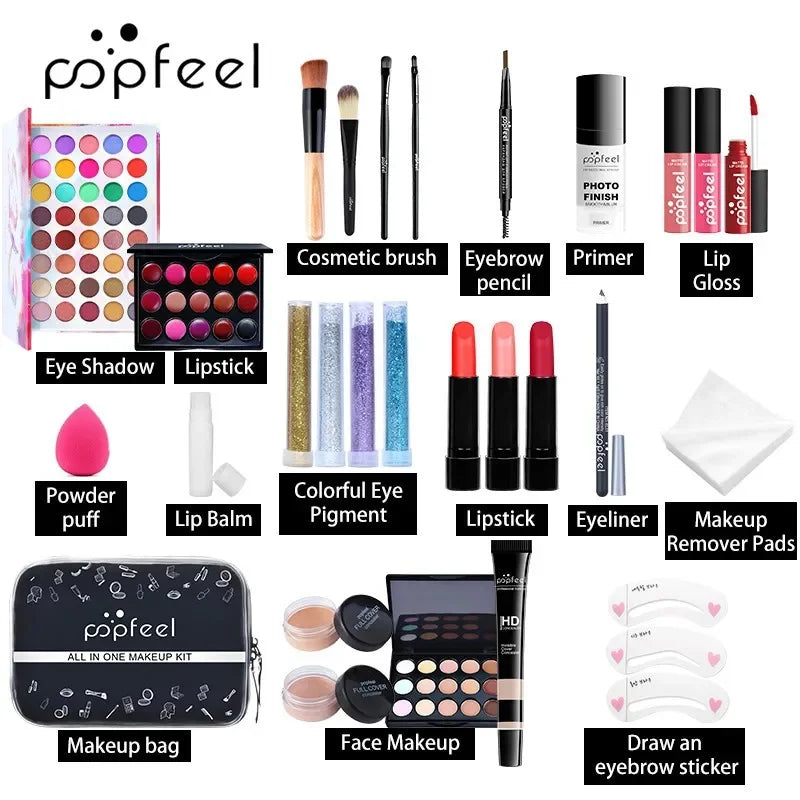 Limited-edition Popfeel Makeup Kit Full Set All in One Eyeshadow Eyeliner Powder Concealer Luxe Sets Gifts for Women Cosmetics