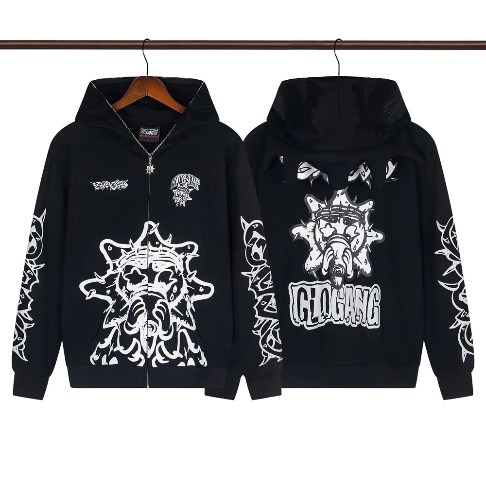 Glo Gang Eroded Glo Thermal embroidery printing Hoodie Men Women High Quality Oversized black full zip Hooded