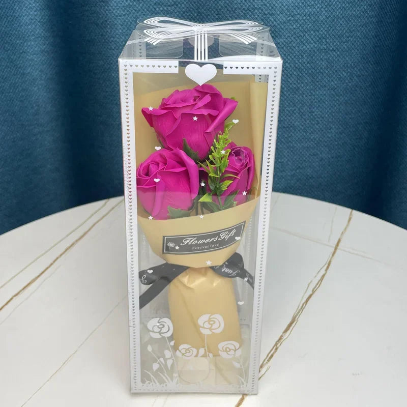 3 Heads Artificial Rose Bouquet Hand Holding Pink Flowers Valentine's Day Gift Wedding Bride Decoration Artificial Flowers