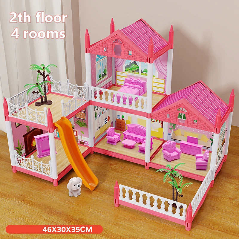 Children's Music Doll House Assembly Villa House 3D DIY Dream Princess Castle Villa Assembly Doll House Set Toy Girl Family Toy
