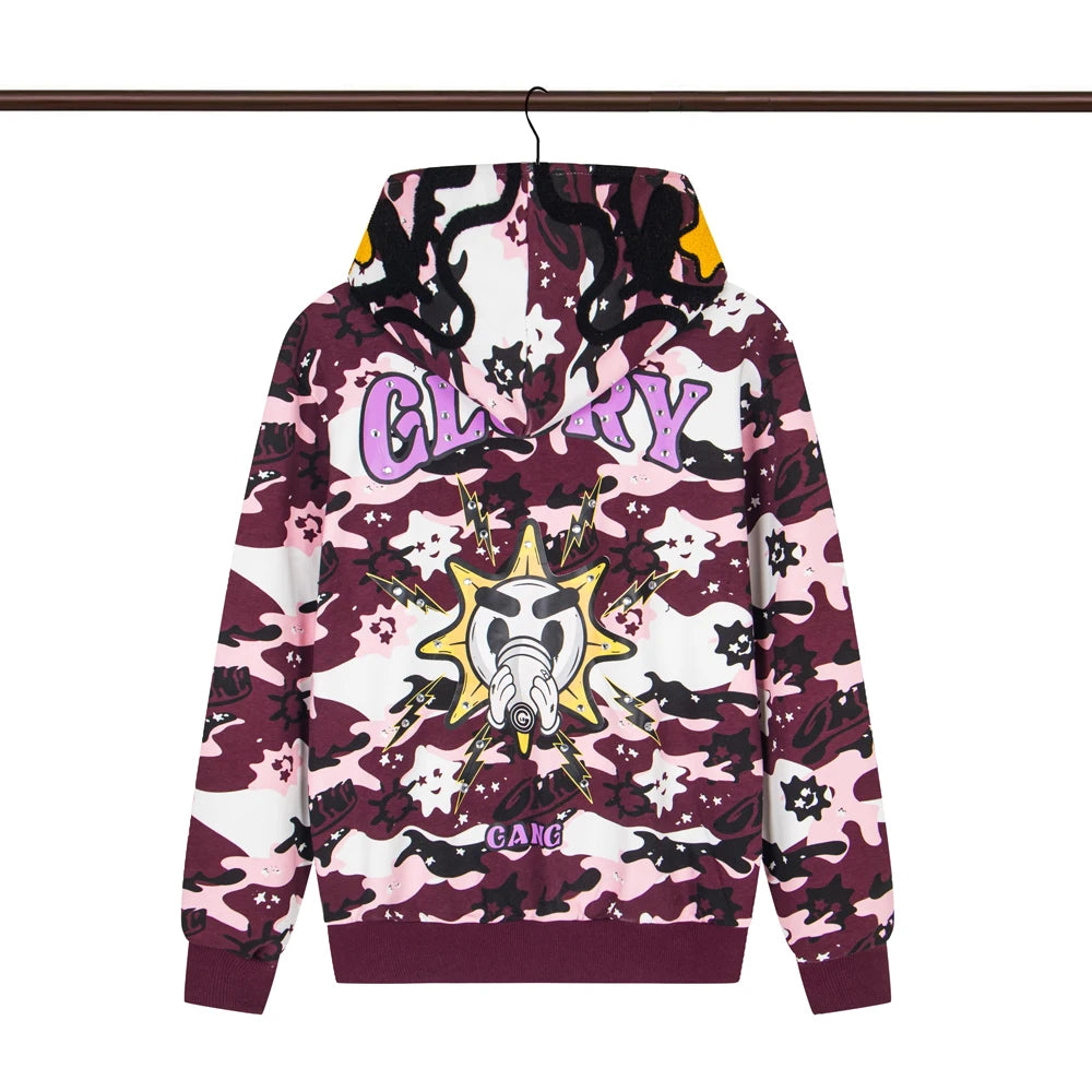 Glo Gang Eroded Glo Thermal embroidery printing Hoodie Men Women High Quality Oversized black full zip Hooded